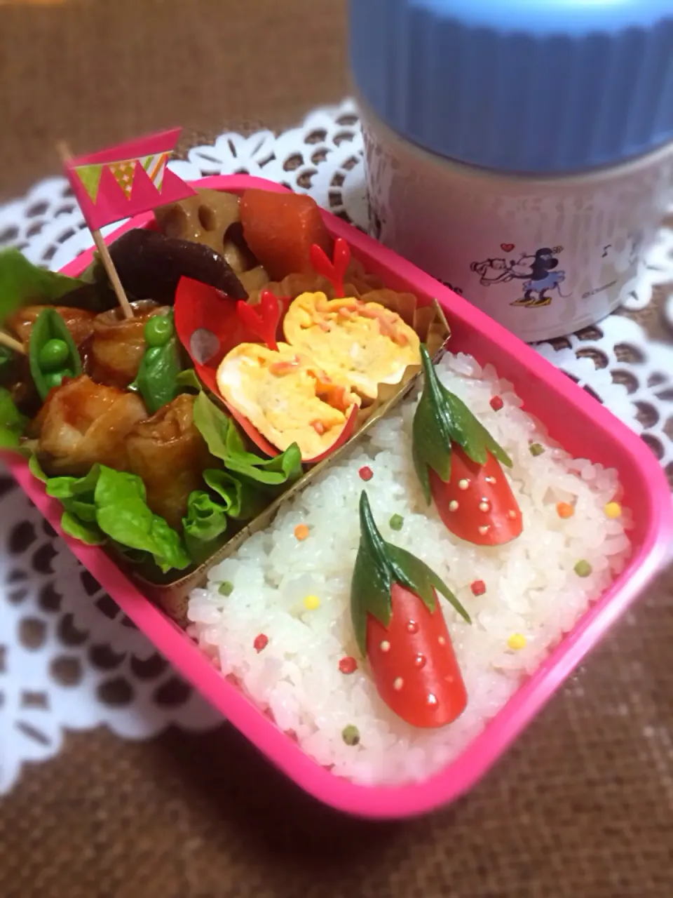 ゆっぴーઈ(◕ั◡◕ั)*ﾟ*♡のお弁当・今日は🍓いちご弁当(๑•ᴗ•๑)♡|kumiさん