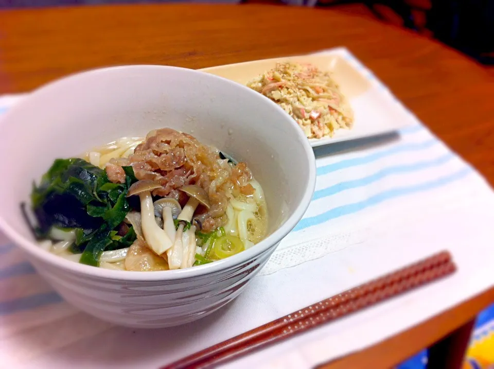 肉うどん、オイマヨ大根サラダ|カナエさん