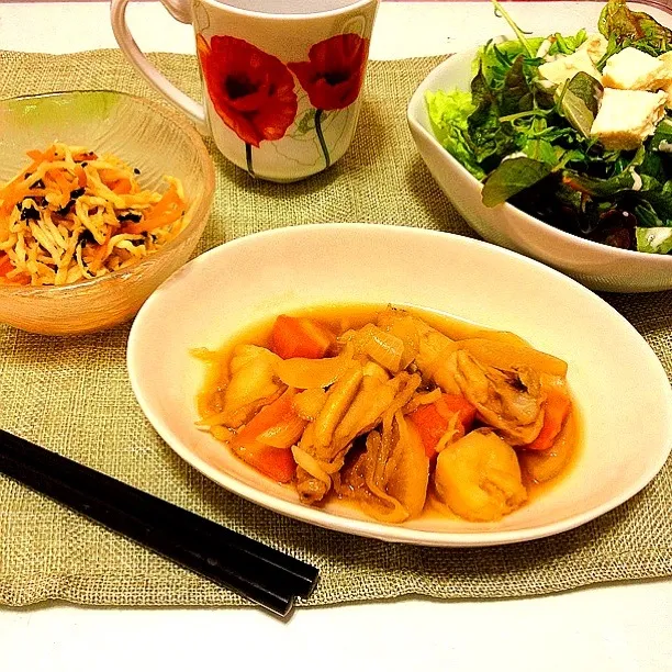 手羽中と野菜の煮物＊切干し大根のシソマヨサラダ|りなさん