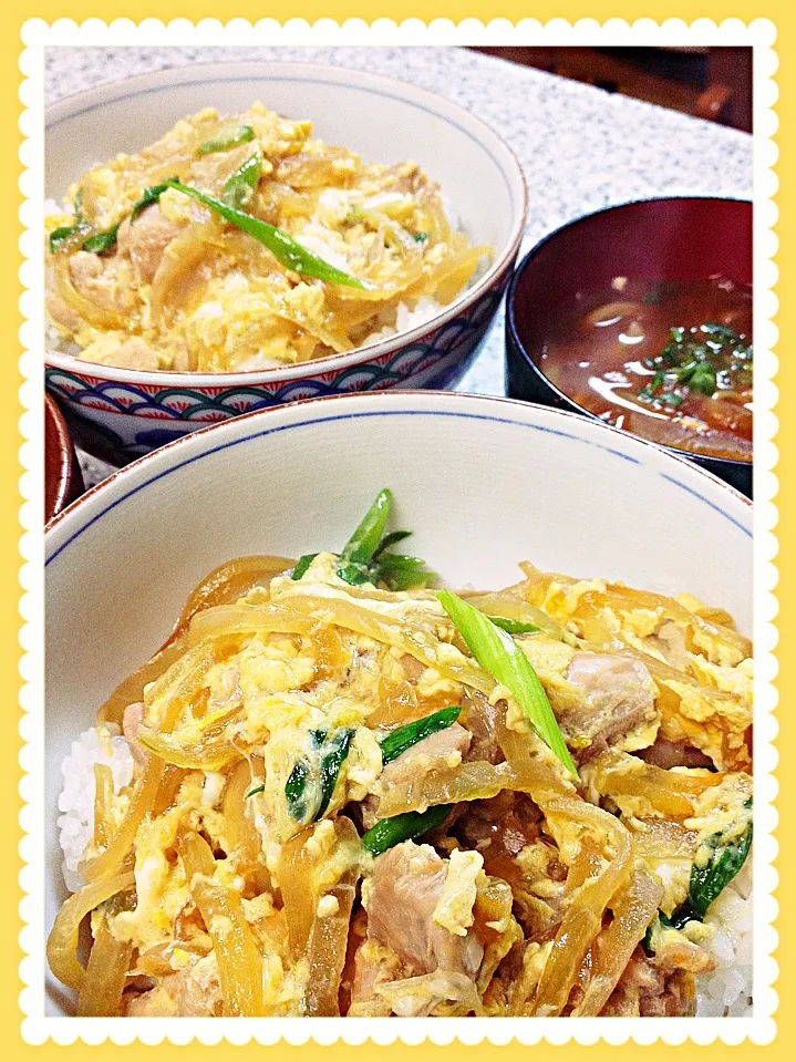 親子丼🐔ふし麺入りの お味噌汁|えみちさん