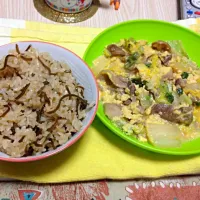 炊き込みご飯と白菜・豚肉の卵とじ|ちあきさん