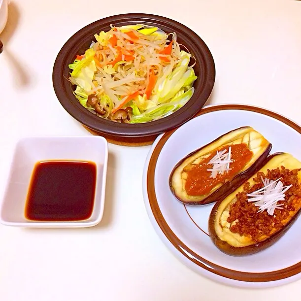 蒸し野菜と茄子の味噌田楽と肉味噌のせ|ともさん