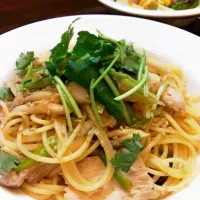 鶏と長葱のスパゲティ 柚子こしょう風味|みゆさん