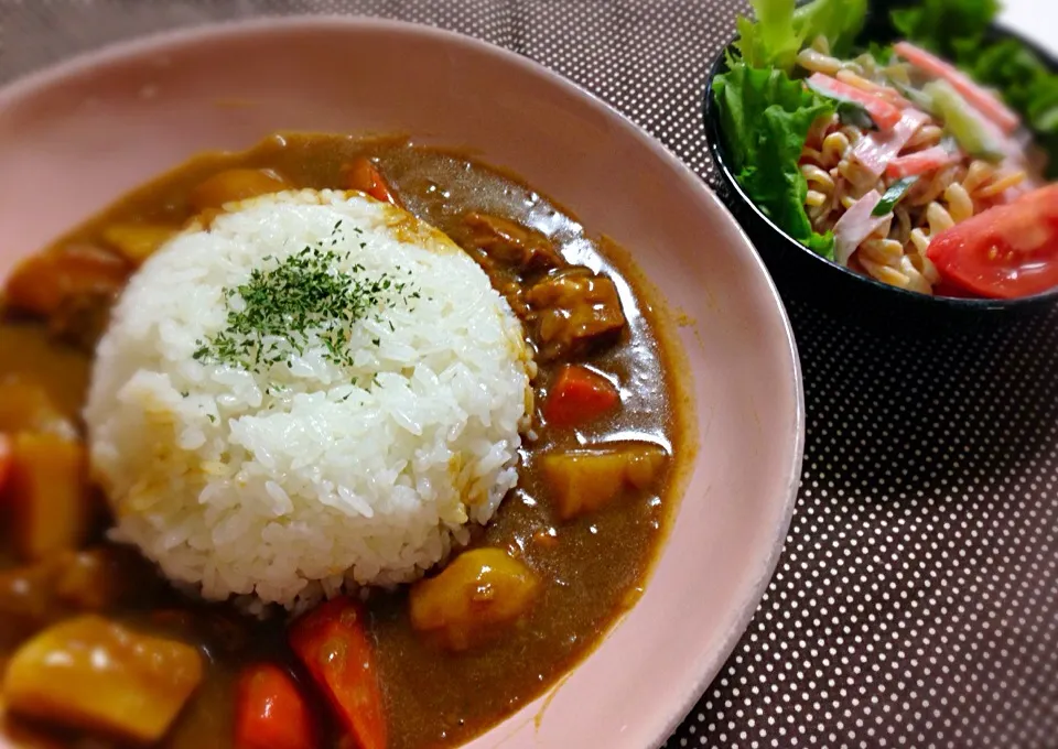 今日の晩ご飯☆チキンカレーとマカロニサラダ|@konomi.619さん