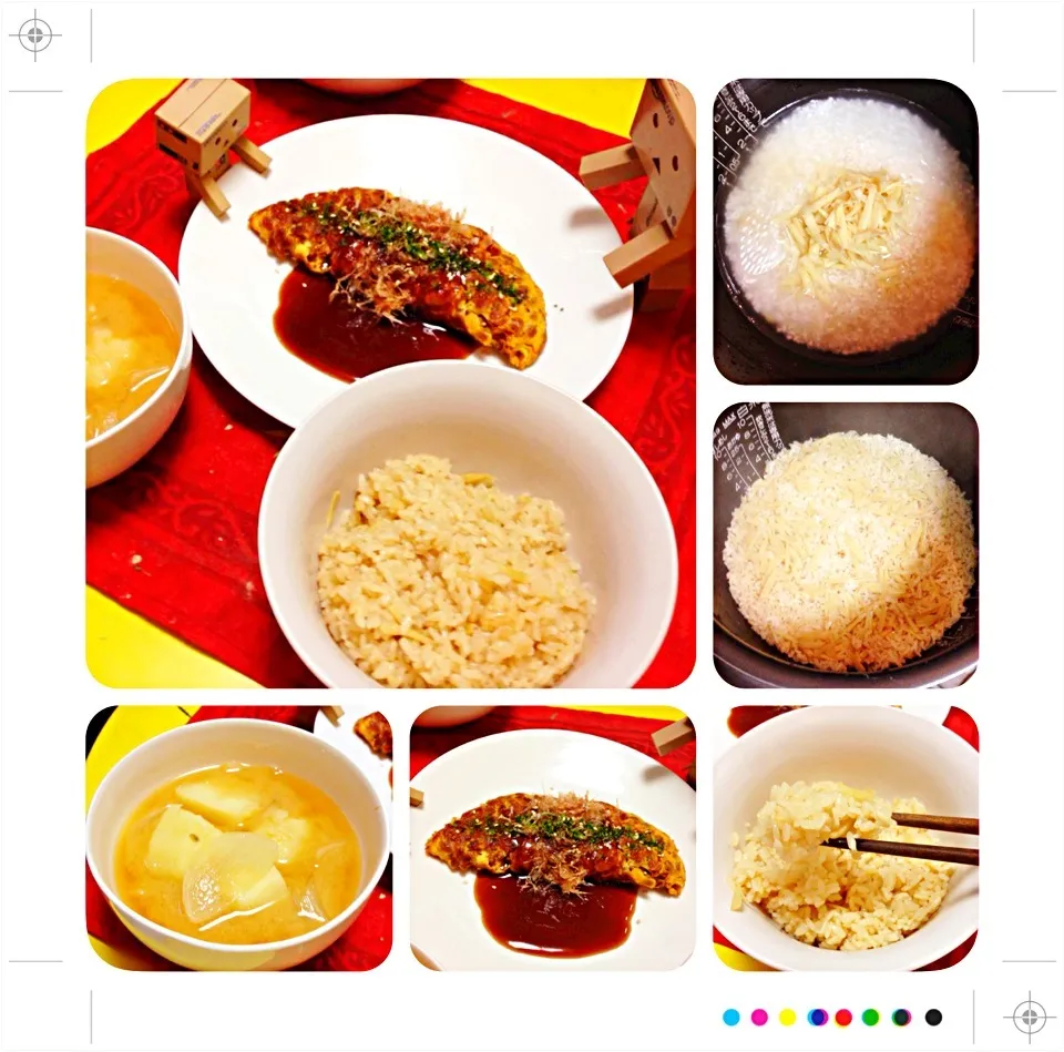 Snapdishの料理写真:生姜炊き込みご飯と納豆オムレツ（≧∇≦）|杏珠（あんじゅ）さん