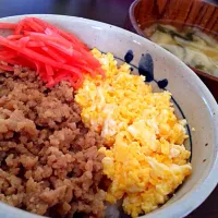 Snapdishの料理写真:二色のそぼろ丼|Takahiro  Yamamuraさん