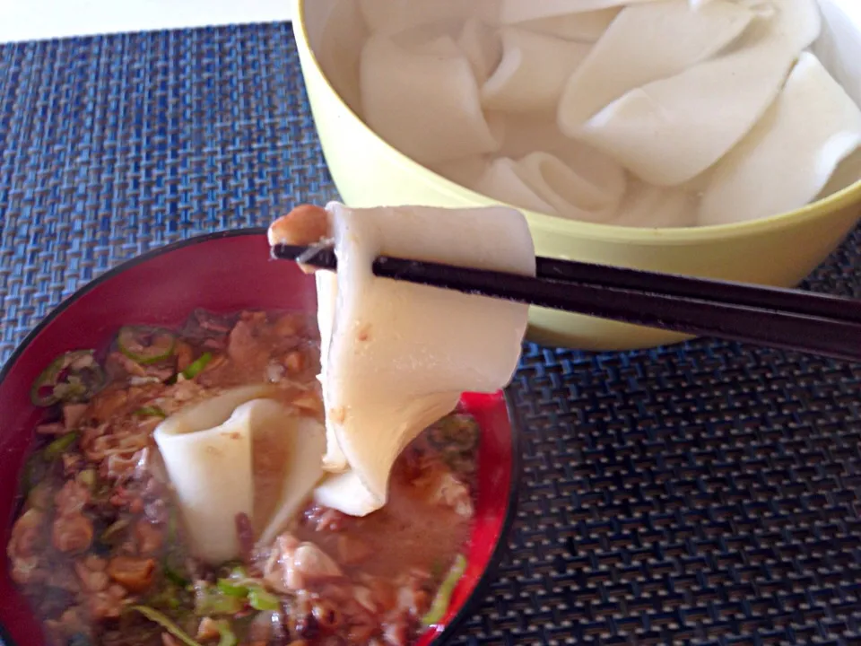 Snapdishの料理写真:釜揚げ帯うどん〜山形ひっぱりうどん風|Hiroさん