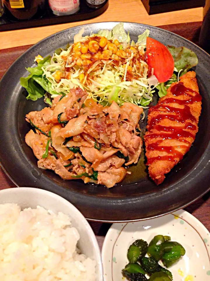 豚肉スタミナ焼と白身魚のフライ定食|シュンさん