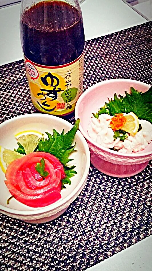 今日のぉツマミ(*´∀`)♪マグロと白子♪得意のユズポンで☆|ありさ ネーサンさん