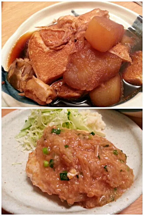 Snapdishの料理写真:豆腐ハンバーグ大根えのきタレ～ぶり大根(^-^)v|Kotoyo Moriさん