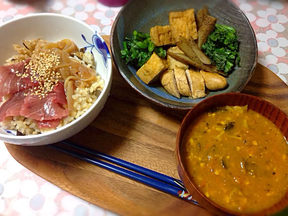 かぼちゃの味噌汁、マグロのづけとイカ丼|Yoshikuni Nodaさん