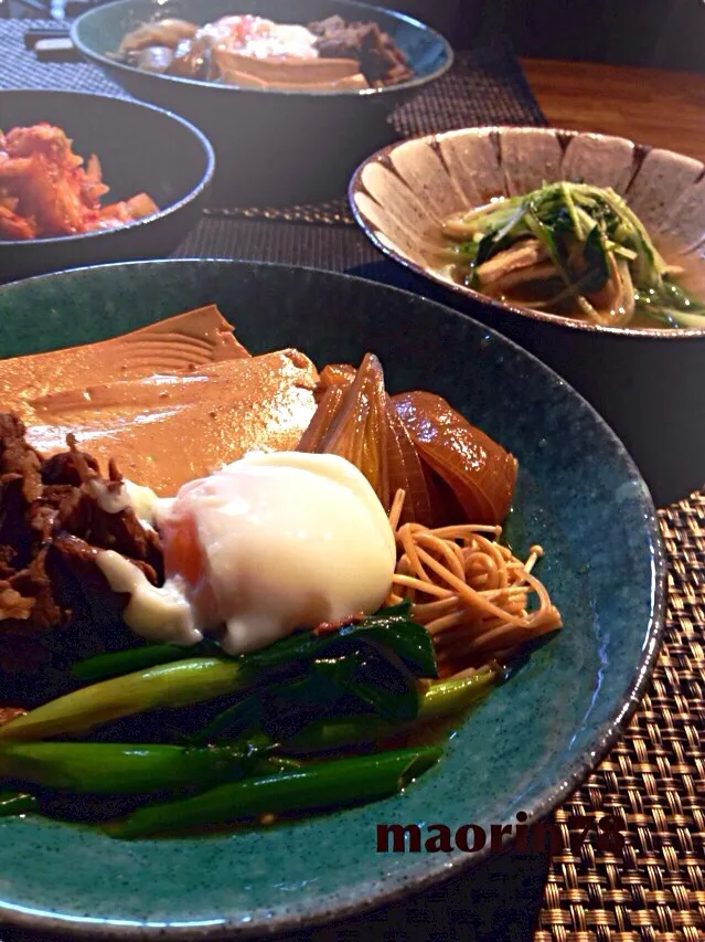 半熟玉子の肉豆腐と薄揚げと水菜の煮浸し ꒰ღ˘◡˘ற꒱✯*･|CHINAMIさん