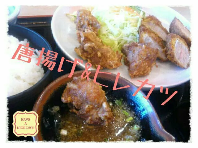 ランチ☆唐揚げとヒレカツの定食|うどんだらさん