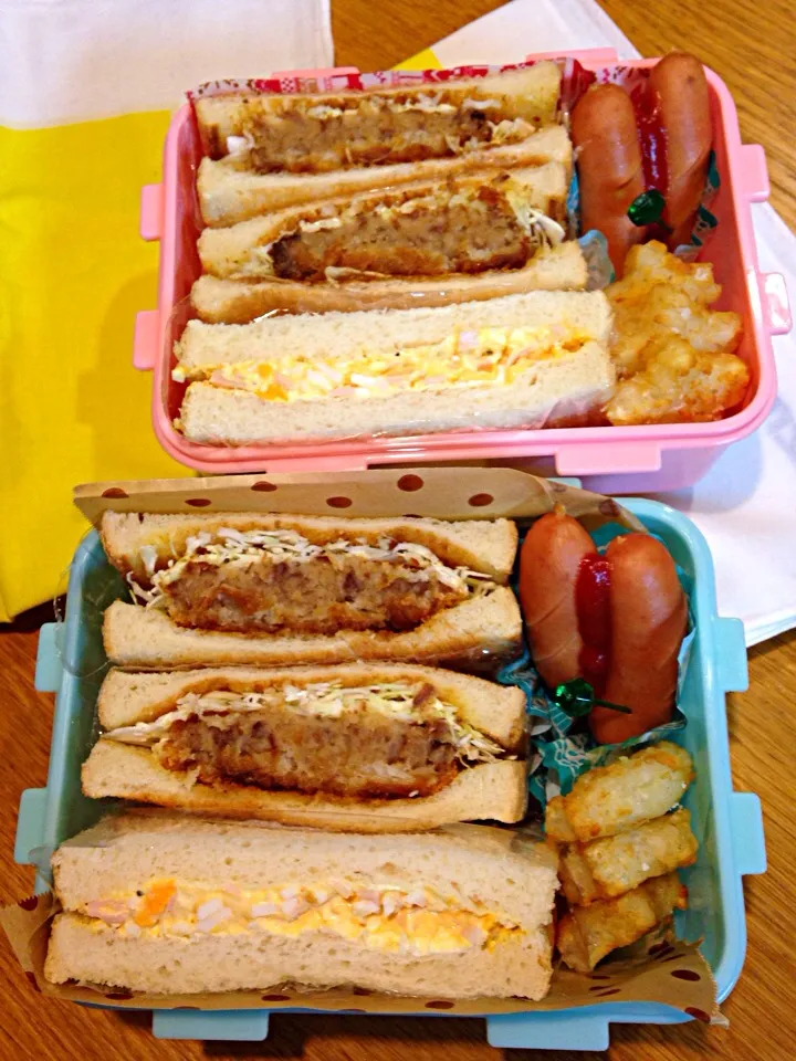 さくちんさんの料理 一味違う🎶カルボナーラサンドイッチ🌟入   旦那、息子サンドイッチ弁当|まつださんさん