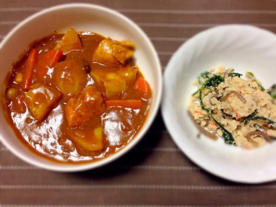 トマトチキンカレーと卯の花|どんぐりやろうさん