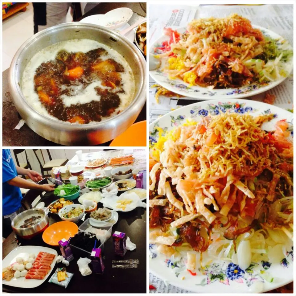 Chinese New Year lunch with friends. We made Lo Hei aka Prosperity Toss by slicing the radish and green apples thinly with salmon sashimi and scallops before ad|genさん