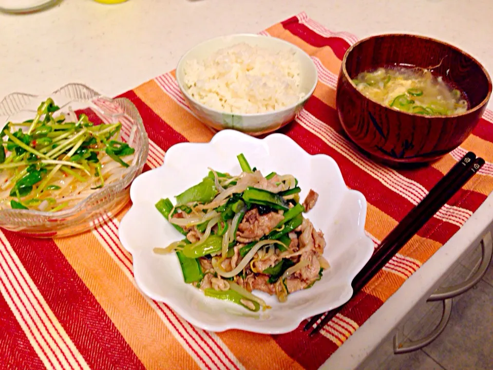 小松菜と豚コマのごま塩炒め定食|しぃさん