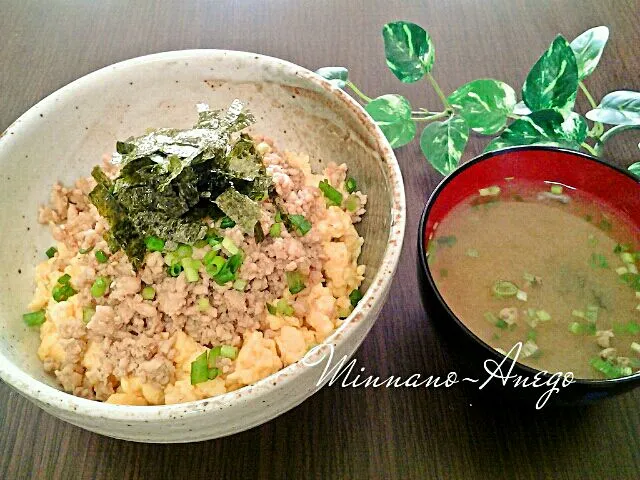 鶏そぼろ丼・味噌汁|みんなのあねごさん