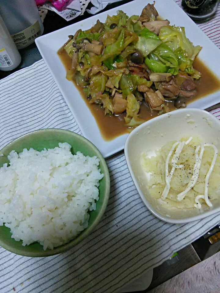 鶏のにんにく醤油炒めと松田のマヨネーズの芋|いもこさん