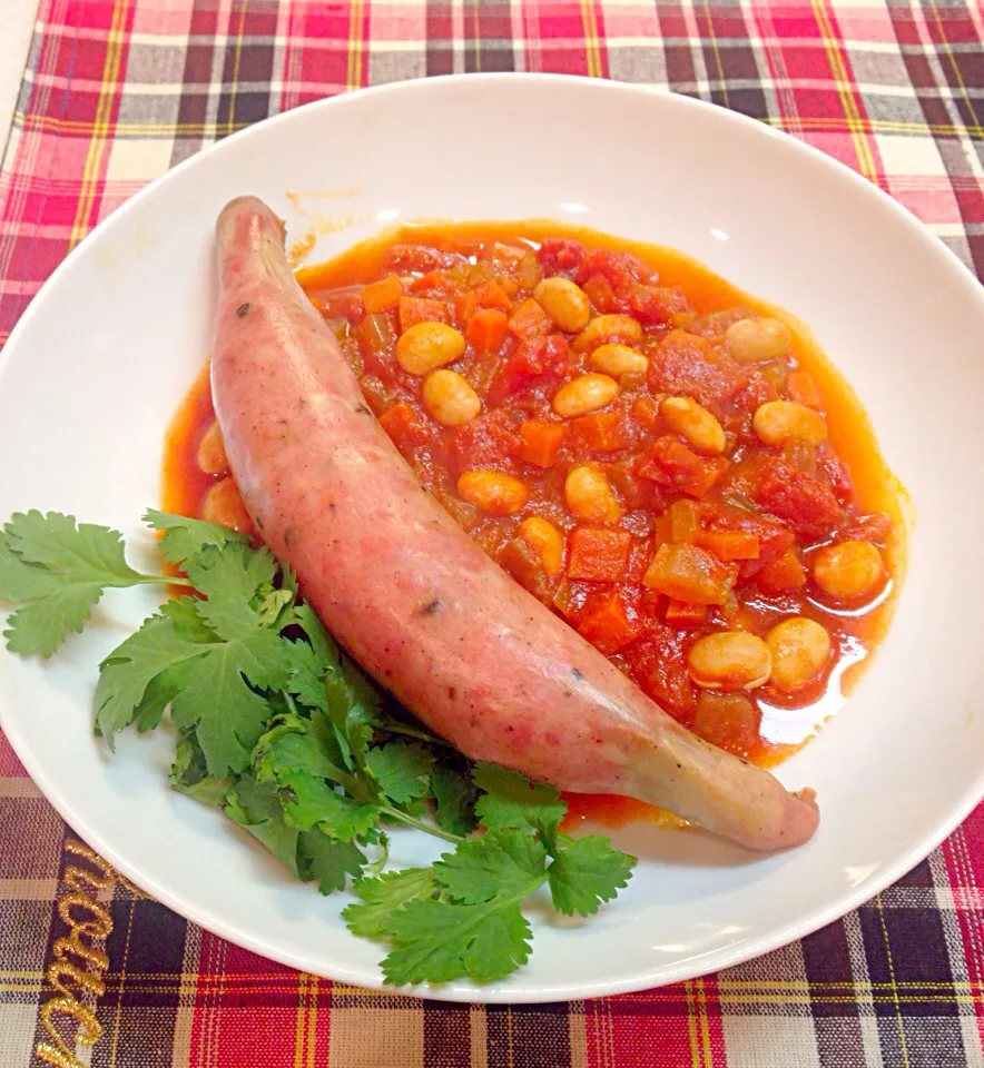 骨付きソーセージ🍖と残り野菜と大豆のトマトソース🍅|チョス ♪さん