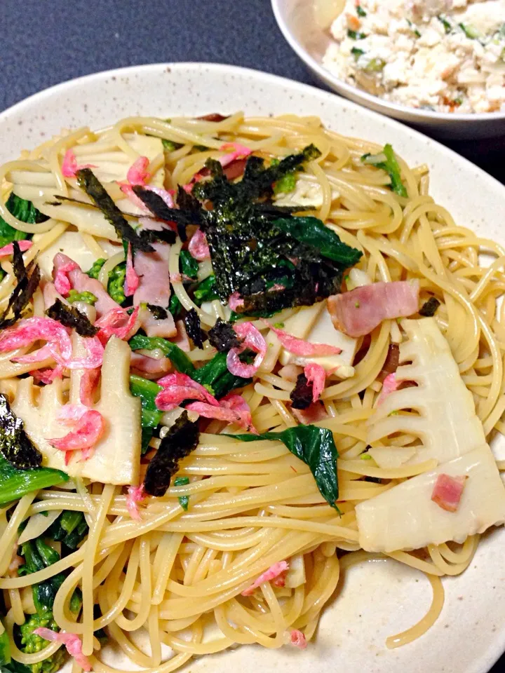 菜の花と筍の和風パスタ|うめこさん