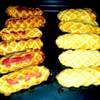 Snapdishの料理写真:Belgian waffles (plain and with hotdogs)|Sarah Joy Castilloさん