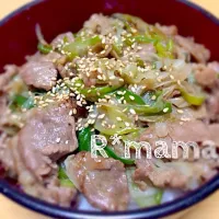 Snapdishの料理写真:2/1の夜ごはん☆牛肉とねぎのうま塩丼|R＊mamaさん