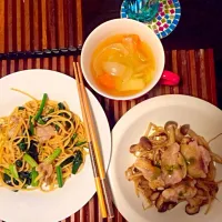 Snapdishの料理写真:和風パスタ、鶏肉のバジルソース|まいさん