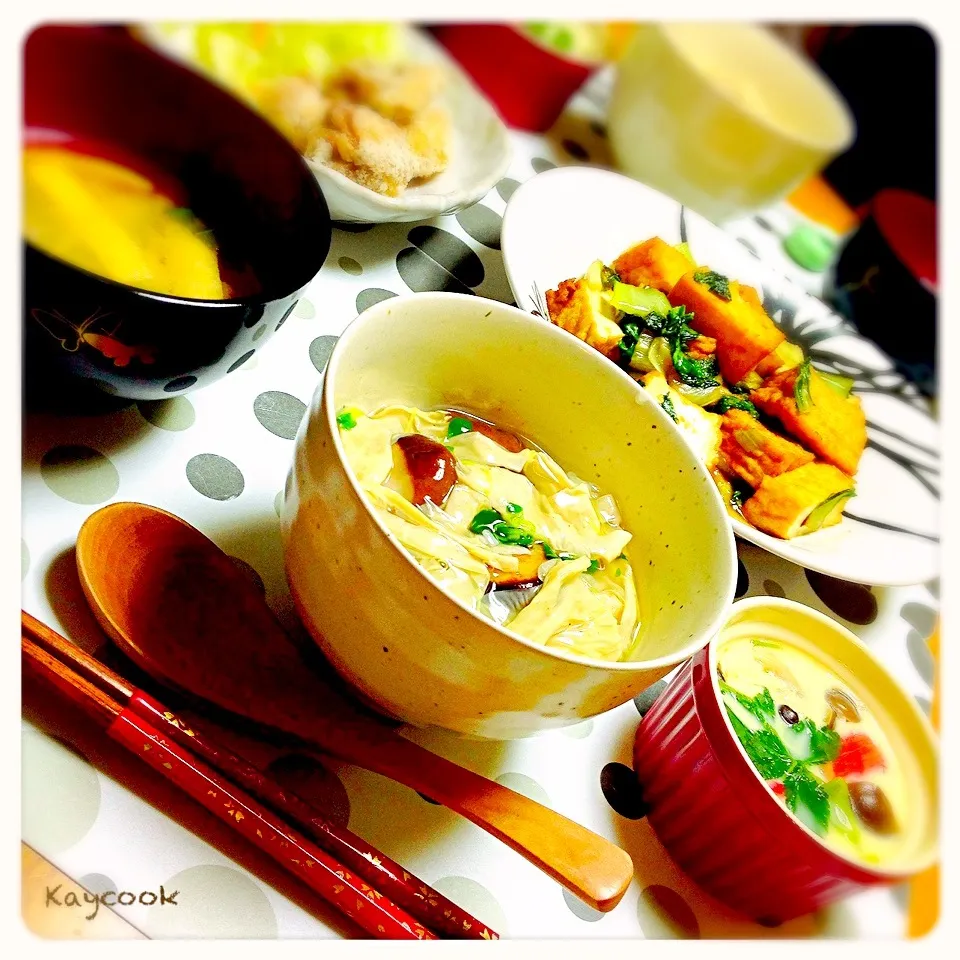 湯葉のあんかけ丼(椎茸入れて)をメインに夕飯🐾|Asahimaruさん