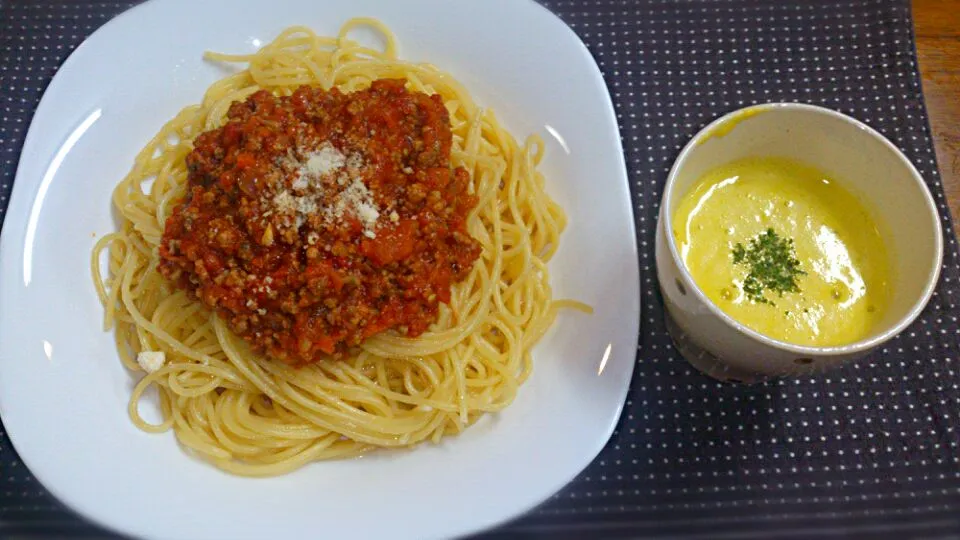 ミートソースパスタ ＆ カボチャのスープ|ちーさん