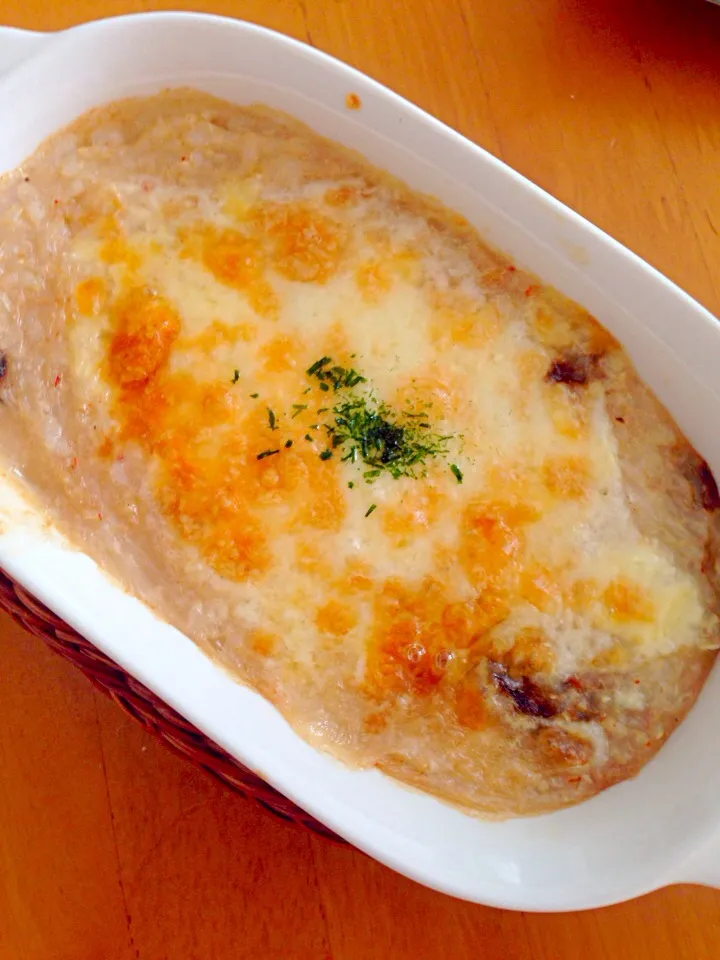 Homemade crabs and porchini (mushroom) rice gratin|Toriuchi Sanchanさん