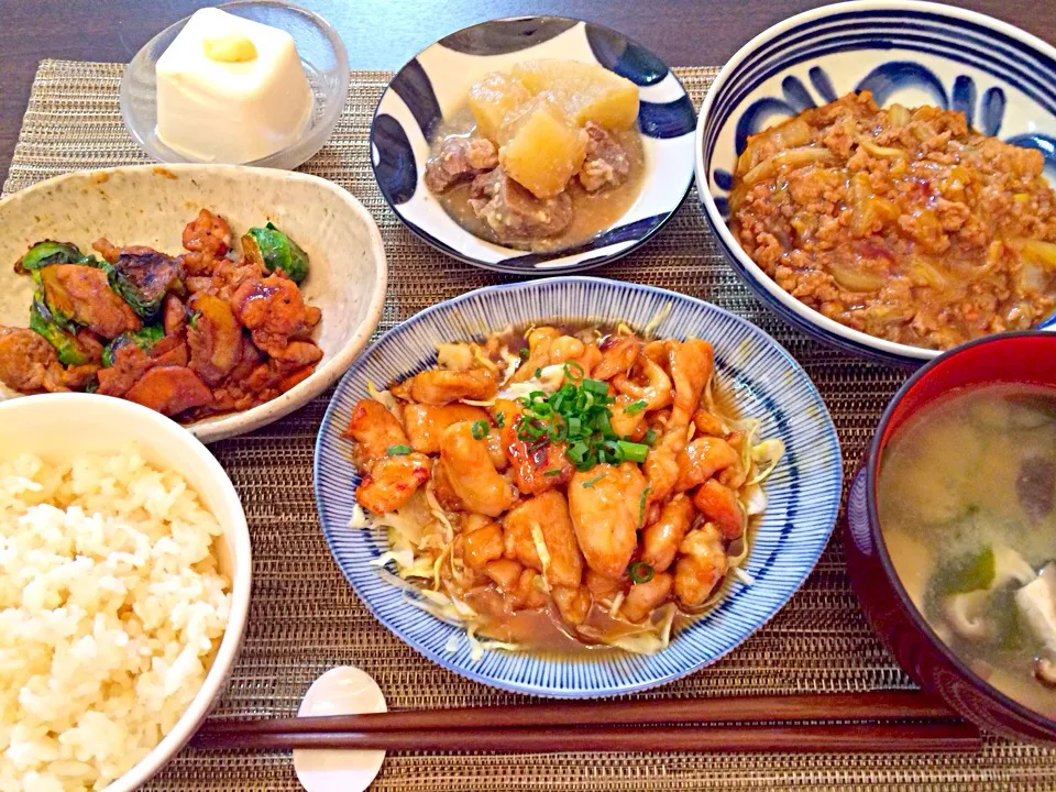 鶏胸肉の甘酢味   芽キャベツの回鍋肉   麻婆白菜   大根と牛すじの味噌煮|NAKATAさん