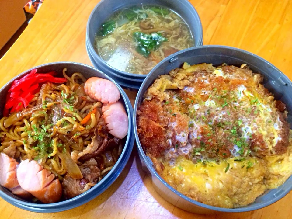 カツ丼&焼きソバ弁当（＾Ｏ＾☆♪|ふかさくさん