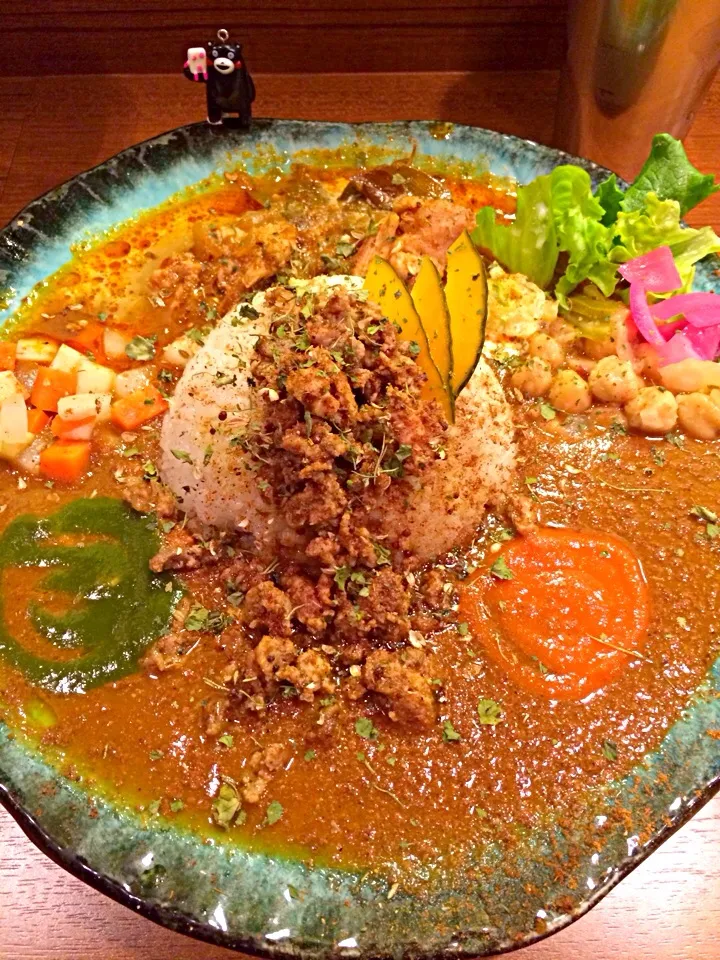 Snapdishの料理写真:目にも鮮やかな！BOTANI ;CURRYのボタニカレーとポージョカレーのあいがけを1辛で 2014#56 (815)|大阪カレー部長さん