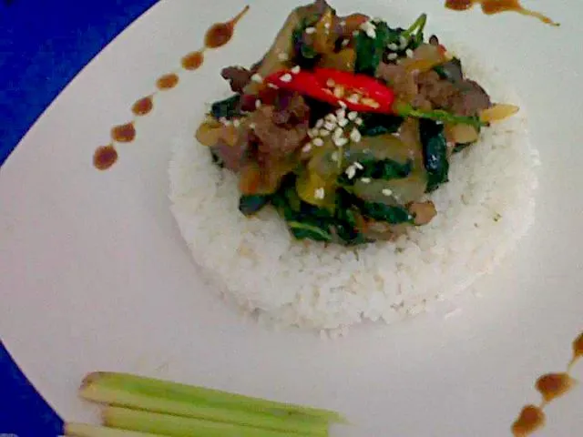 Rice toppings : stirfry Beef spinach|Dan Alfred Garcia Madriagaさん