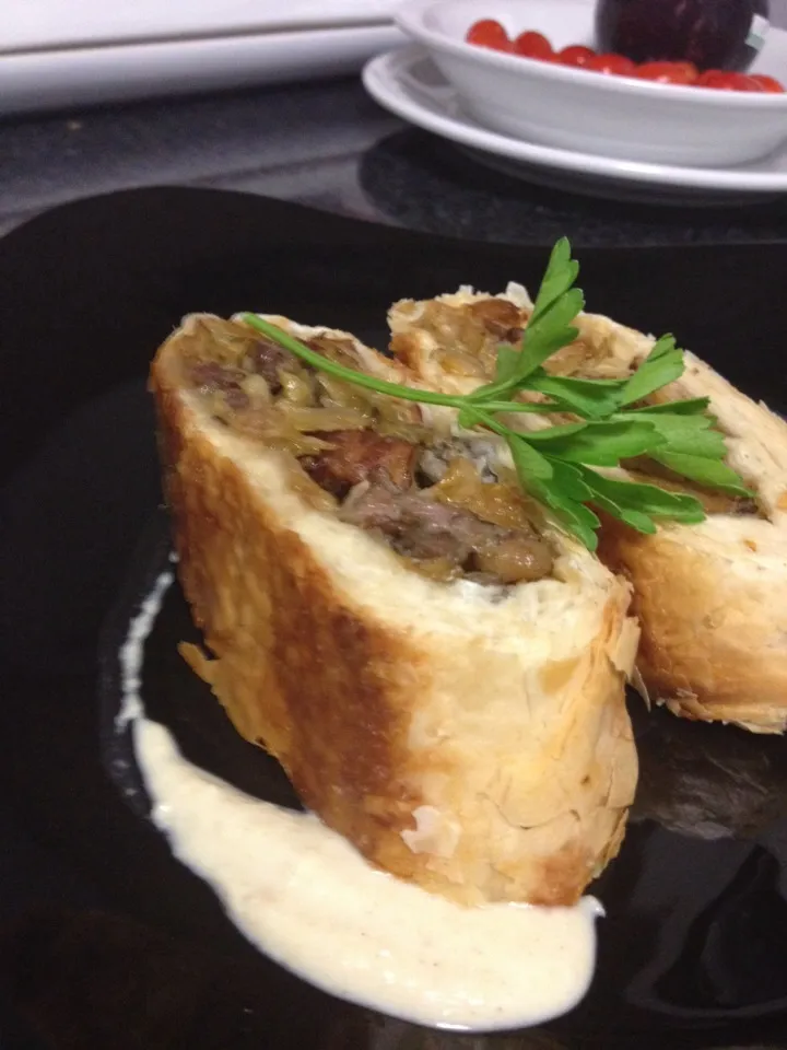 Cabbage and Kielbasa Strudel with a Mustard Horseradish Sauce|Christine pavelkaさん