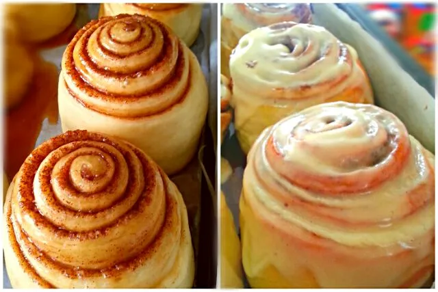 Cinnamon Rolls with Cream Cheese Frosting (Cinnabon clone) ~ before and after baking|S Theoさん