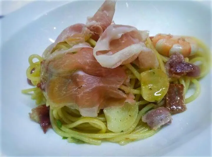 Snapdishの料理写真:spaghrletti con gamberi e prosciutto|Topchefさん