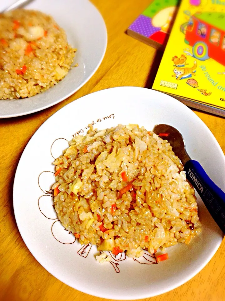 キャベツ玄米炒飯ソース味Fried rice of unpolished rice with cabbage|Misuzu(@misumisu0722 )さん