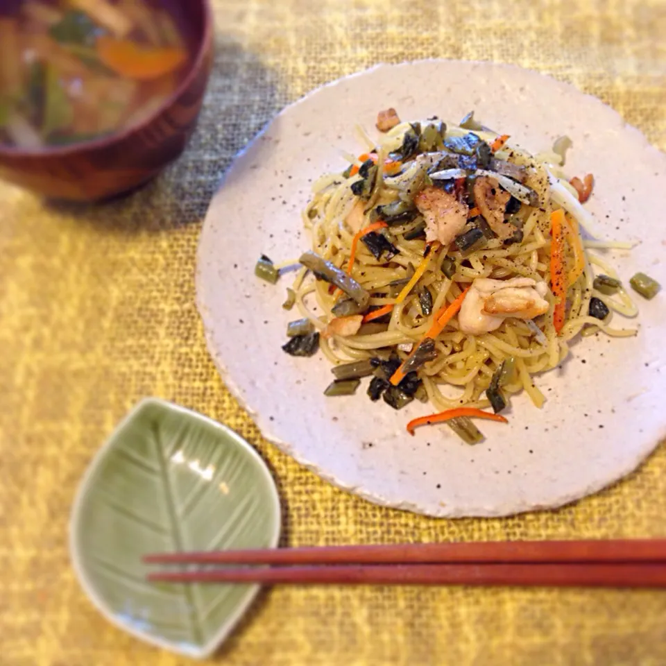 鶏皮と野沢菜の塩焼そば|あいこ ⁎ˇ◡ˇ⁎さん