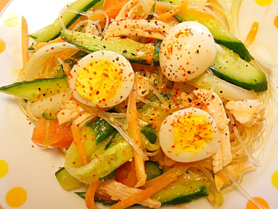 Mixed vermicelli with eggs, chicken and vegetable|hongminhさん