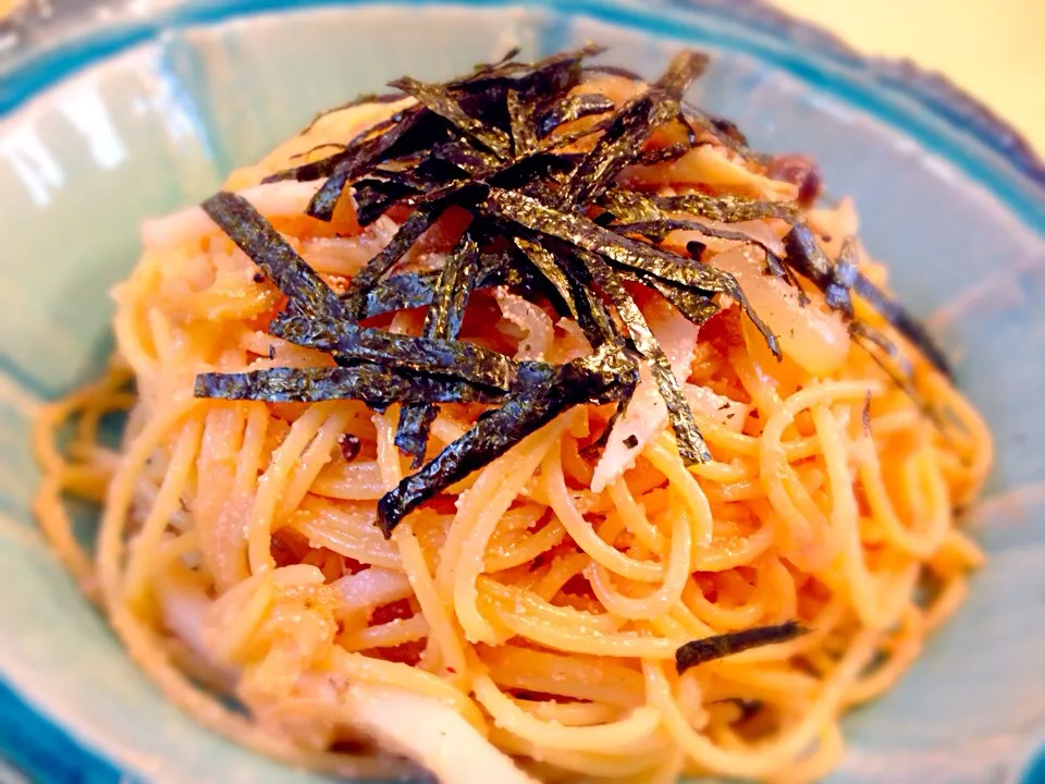 今日のパパパスタ【明太子とイカとキノコのパスタ】|不動南平さん