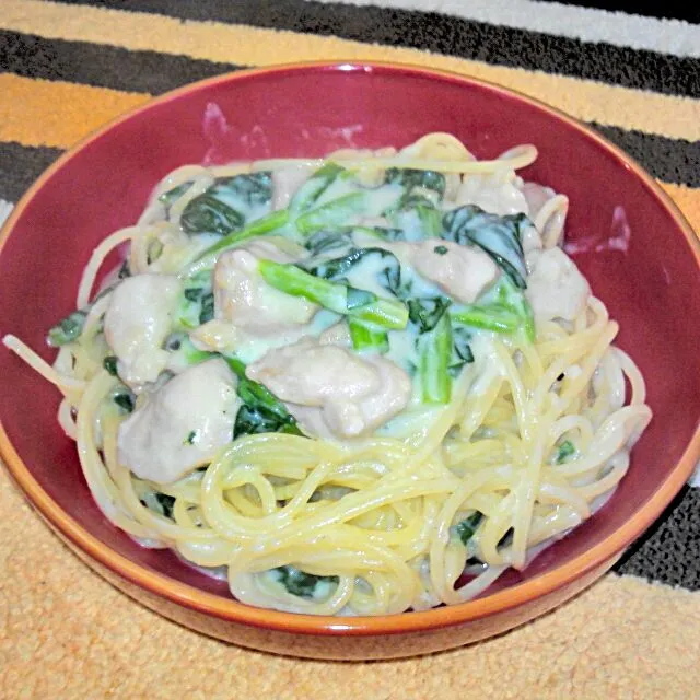 鶏肉とほうれん草のクリームパスタ|こじ∀こじさん