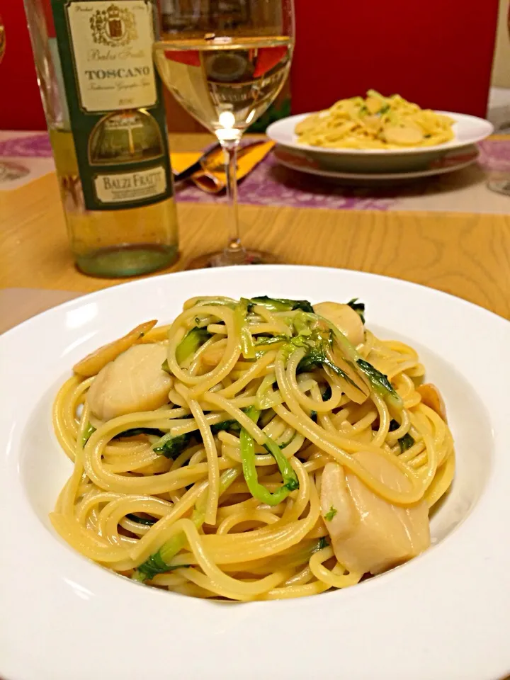 帆立貝柱と水菜のバター醤油パスタ|ゆっぺさん