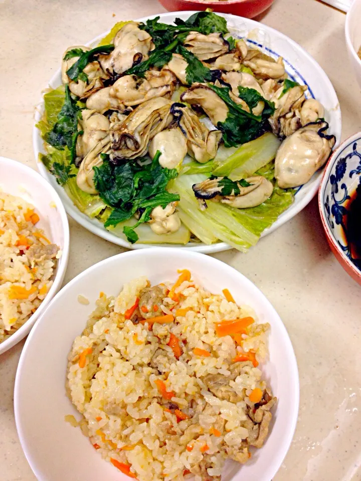 ロシア風炊き込みご飯と春雨と牡蠣と白菜の蒸し物|さくらそうさん