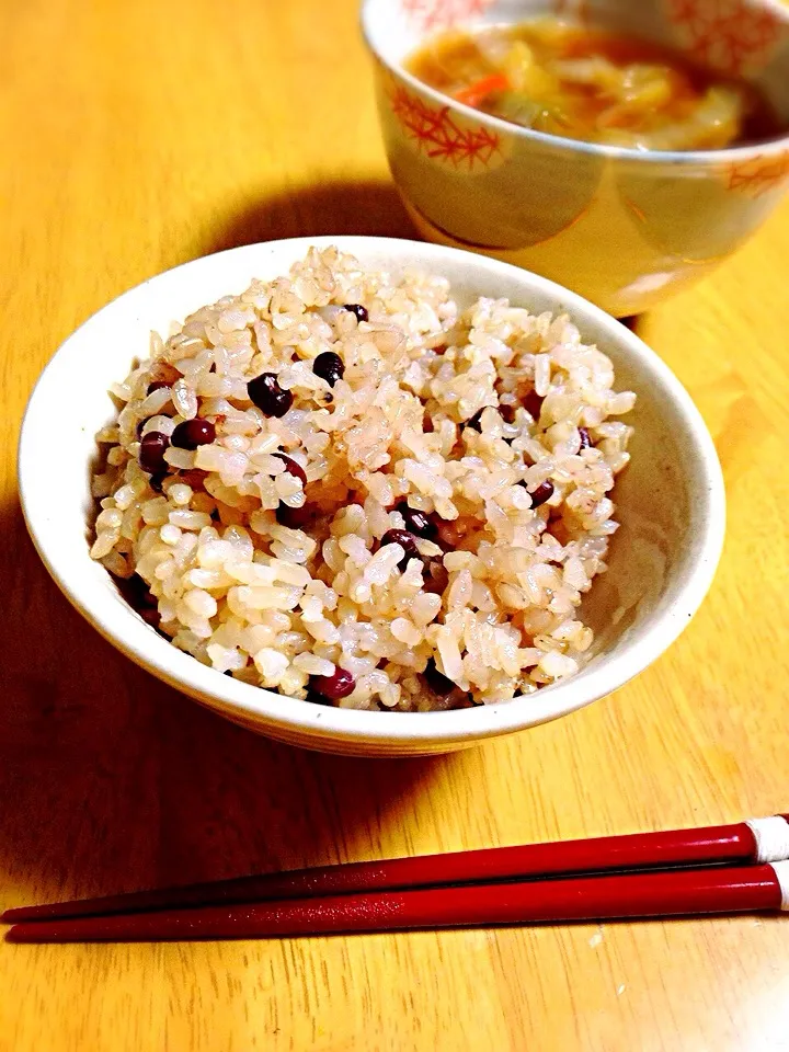 Snapdishの料理写真:小豆玄米ご飯 Rice of the unpolished rice with adzuki bean|Misuzu(@misumisu0722 )さん