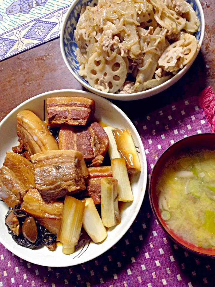 ラフテー 牛蒡と蓮根のきんぴら 味噌汁|掛谷節子さん