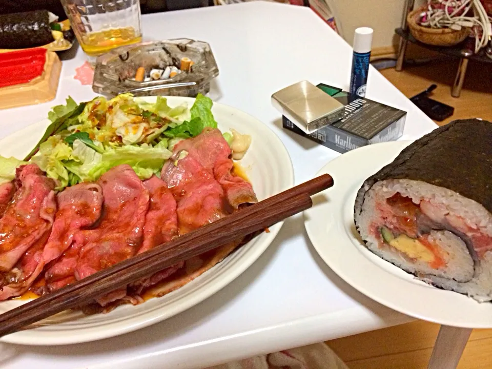 Snapdishの料理写真:〜節分〜 恵方巻きとローストビーフ|kodarenaさん