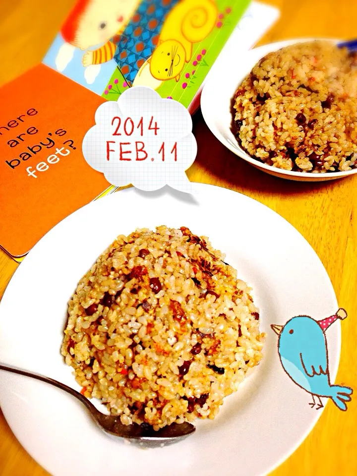 小豆玄米炒飯 Fried rice of the unpolished rice with adzuki bean|Misuzu(@misumisu0722 )さん