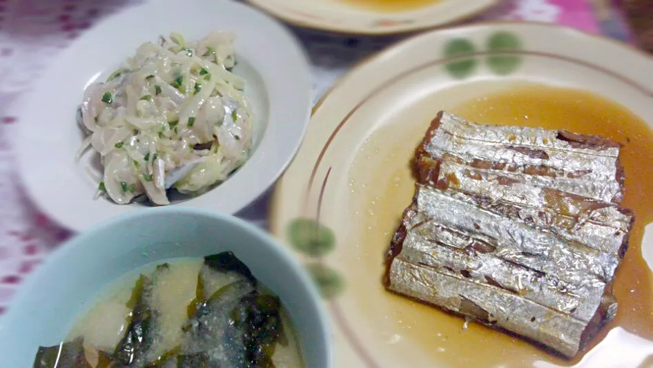 お味噌汁、太刀魚の煮付け、太刀魚の和風カルパッチョ風和え|じゅんさん